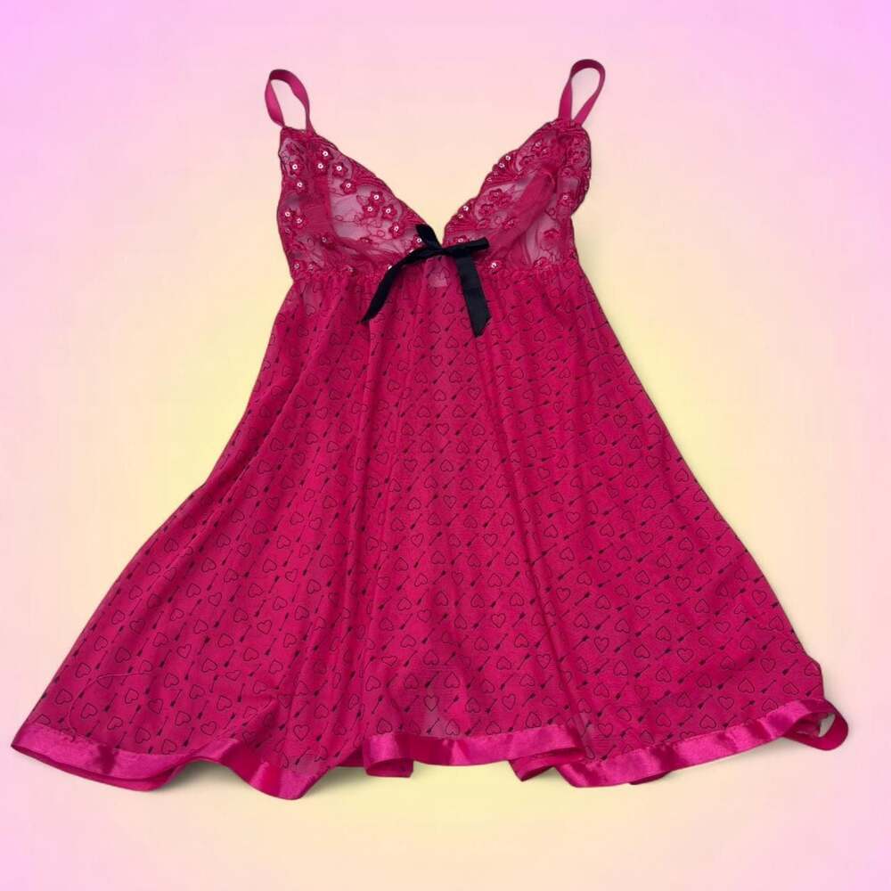 Pink Heart and Arrow Print Babydoll Chemise Size 1X